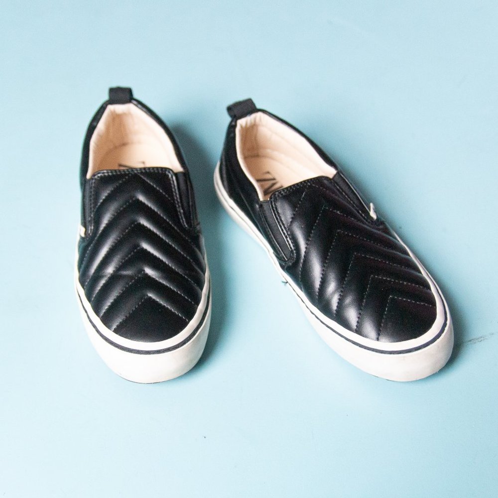 Zara Black Quilted Slip-On Sneakers with White Soles